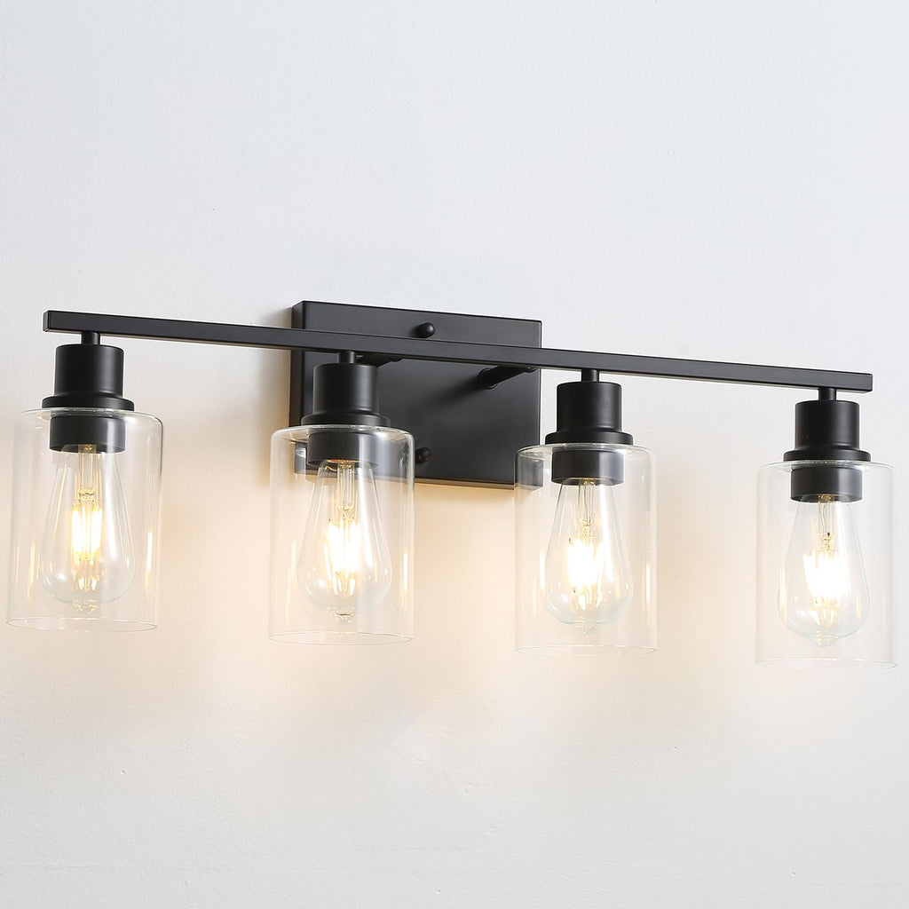Hallway Wall Sconces Set of 2,Farmhouse Modern Wall Lights Bathroom Matte Black Vanity Lights fixtures with Glass Shade, Hallway Wall Lights for Bedroom,Living Room