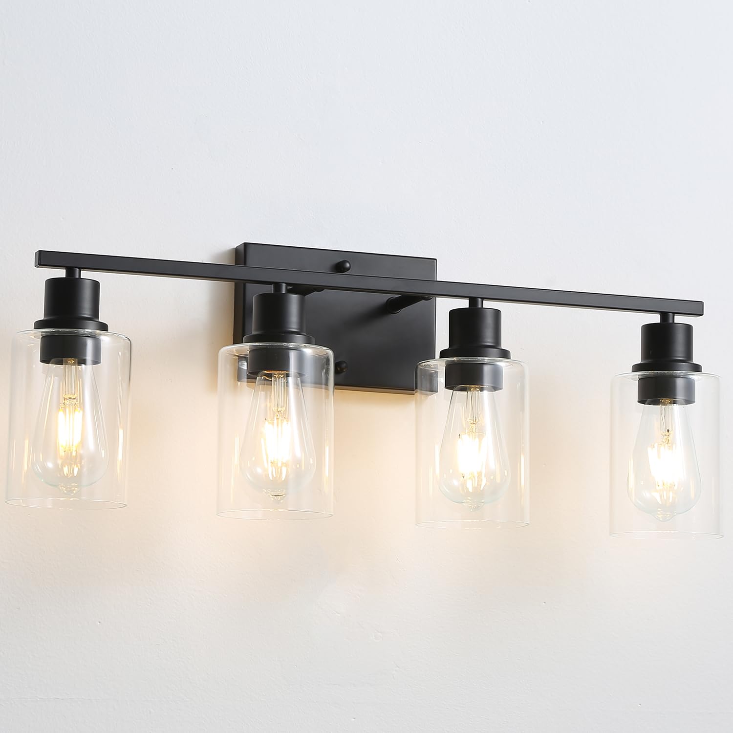 Hallway Wall Sconces Set of 2,Farmhouse Modern Wall Lights Bathroom Matte Black Vanity Lights fixtures with Glass Shade, Hallway Wall Lights for Bedroom,Living Room