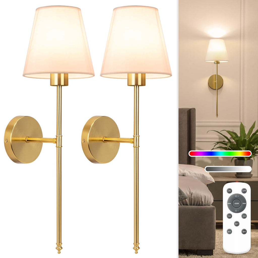 NIORSUN Battery Operated Wall Sconce Set of 2,Black Rechargeable Wall Lights with 5200mAh Dimmable Detachable Bulbs and Remote, 10 Colors Wireless Wall Lamps for Bedroom Living Room Hallway Decor