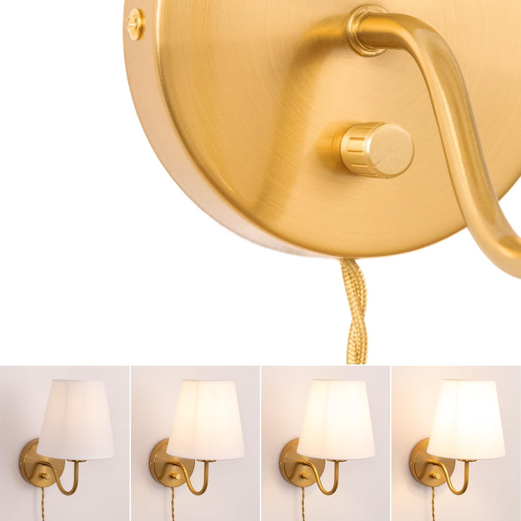 Adust Plug in Wall Sconces Set of Two with Plug in Cord Dimmable LED Bulbs, Brass Wall Sconces Antique Brass Farmhouse Wall Lamps Decor with Switch Cord for Living Room, Bedroom, Bulb Included