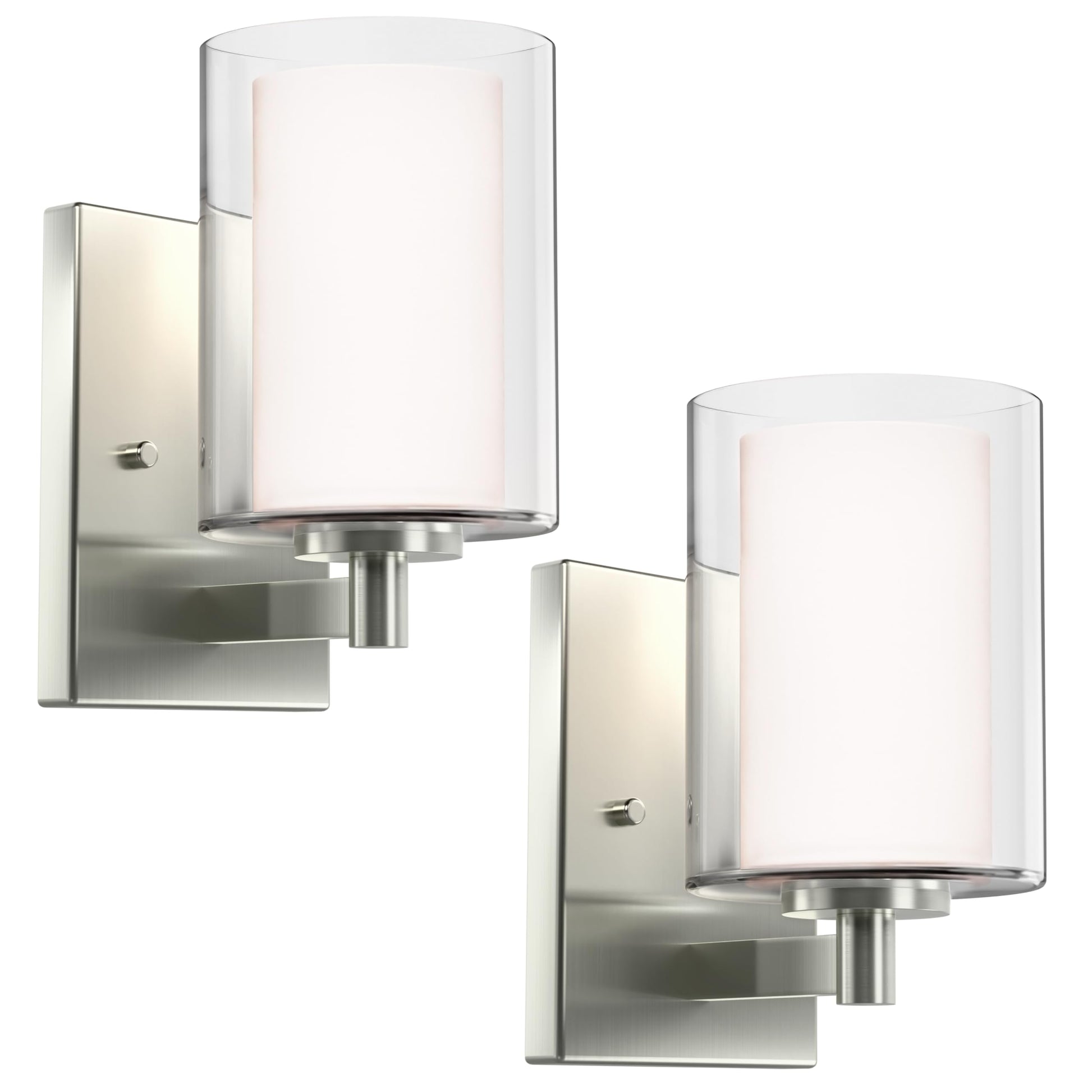 Wall Sconces Set of 2 Modern Vanity Lights with Double Clear Glass Shade Matte Black Indoor Farmhouse Wall Lights for Bathroom Living Room Bedroom Hallway Bulb E26 Base (Bulbs Not Included)
