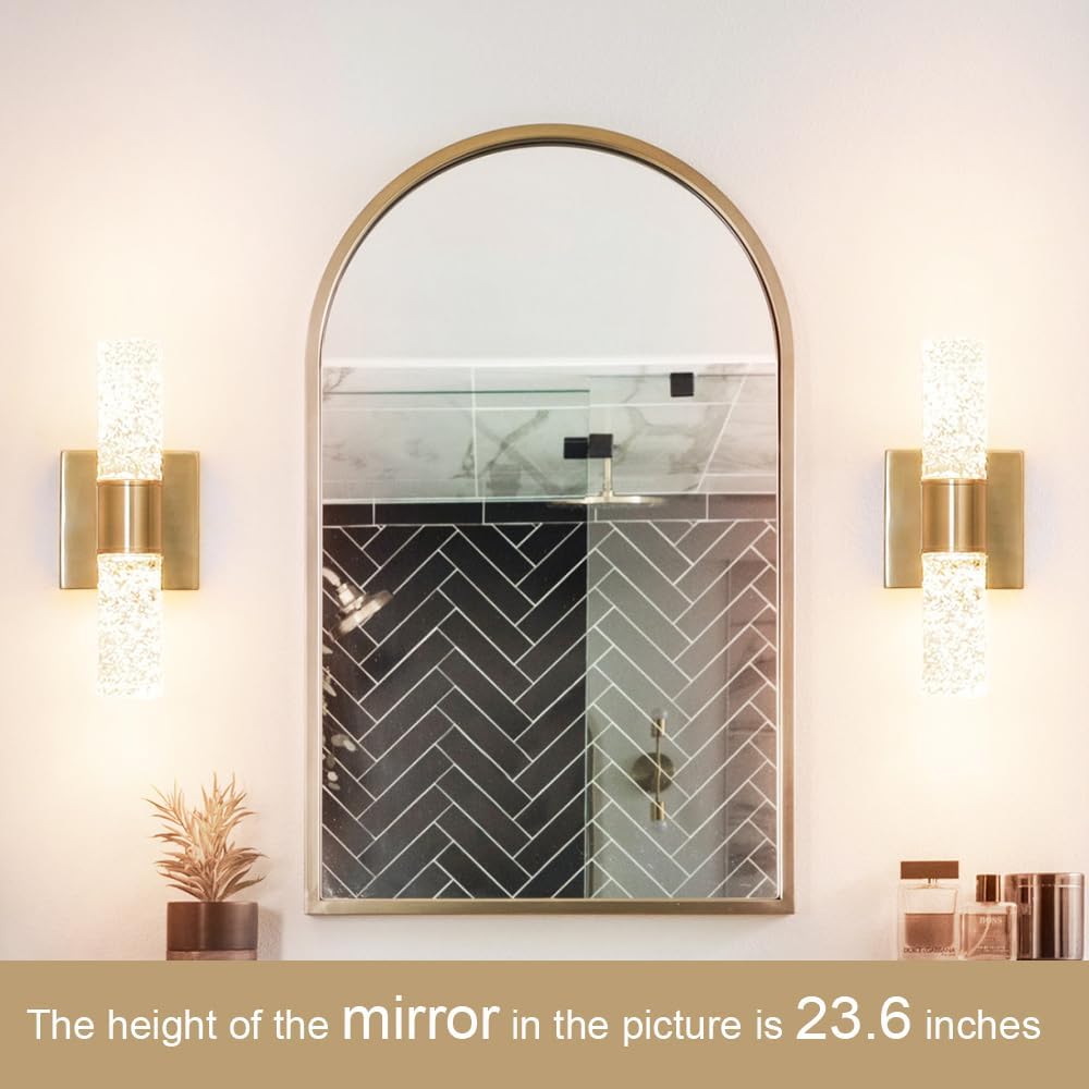 Crystal LED Wall Sconces Set of 2, Brushed Gold Bathroom Light Fixtures, Modern Bathroom Sconce Lights with Wired LED for Bedroom,Living Room,Hallway | Gold Vanity Wall Lighting & Crystal Wall Decor