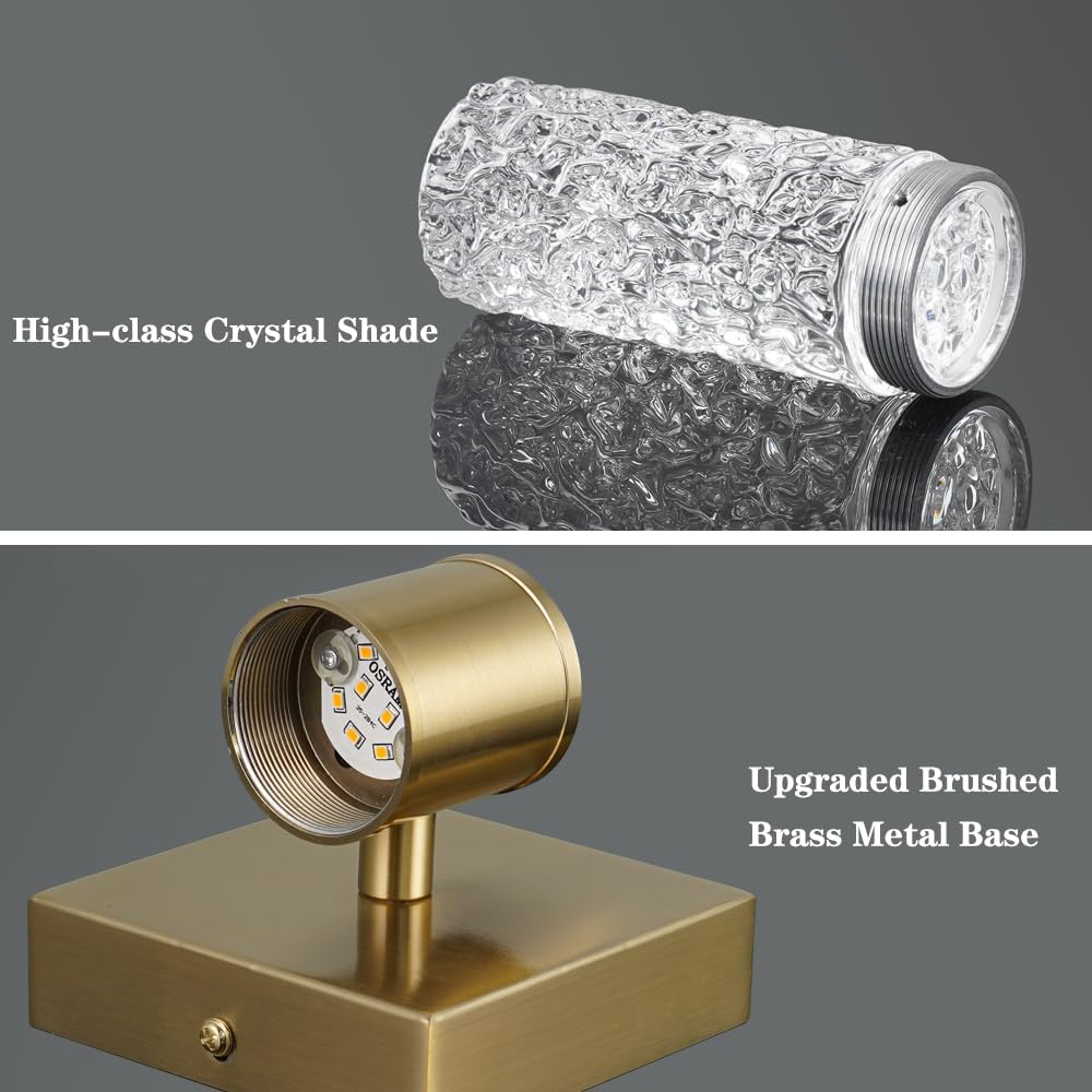 Crystal LED Wall Sconces Set of 2, Brushed Gold Bathroom Light Fixtures, Modern Bathroom Sconce Lights with Wired LED for Bedroom,Living Room,Hallway | Gold Vanity Wall Lighting & Crystal Wall Decor