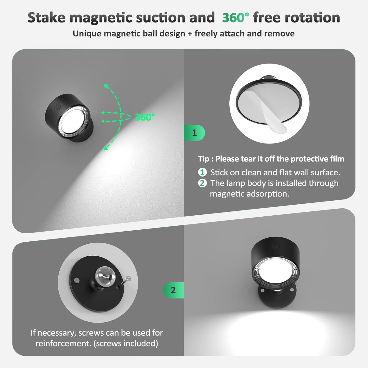 LED Wall Mounted Lights 3 Pcs with Remote, Wall Sconces Lamp 3000mAh Rechargeable Battery Operated, 3 Color Temperatures & Dimmable Magnetic 360° Rotation Cordless Light for Bedroom Bedside