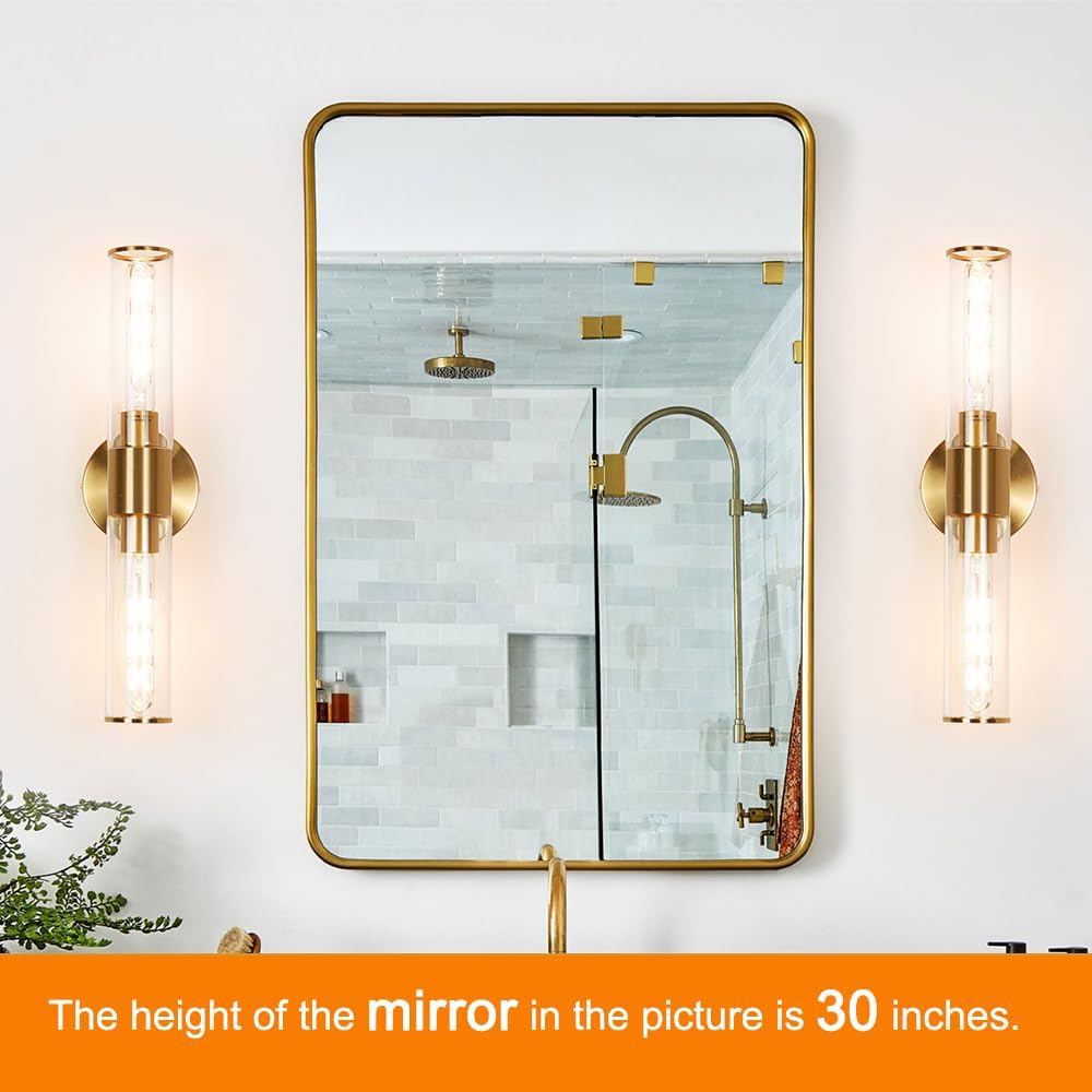 Gold Wall Sconces Set of 2, Hardwired Bathroom Vanity Light Fixture, Brass Sconce Wall Lighting, Modern Wall Light Set of Two, Cylinder Lamp for Bathroom Mirror Hallway Bedroom (Bulbs Required)