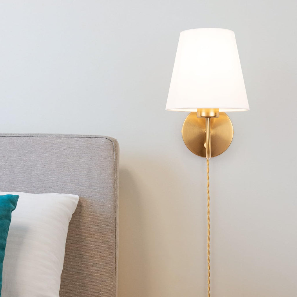 Adust Plug in Wall Sconces Set of Two with Plug in Cord Dimmable LED Bulbs, Brass Wall Sconces Antique Brass Farmhouse Wall Lamps Decor with Switch Cord for Living Room, Bedroom, Bulb Included