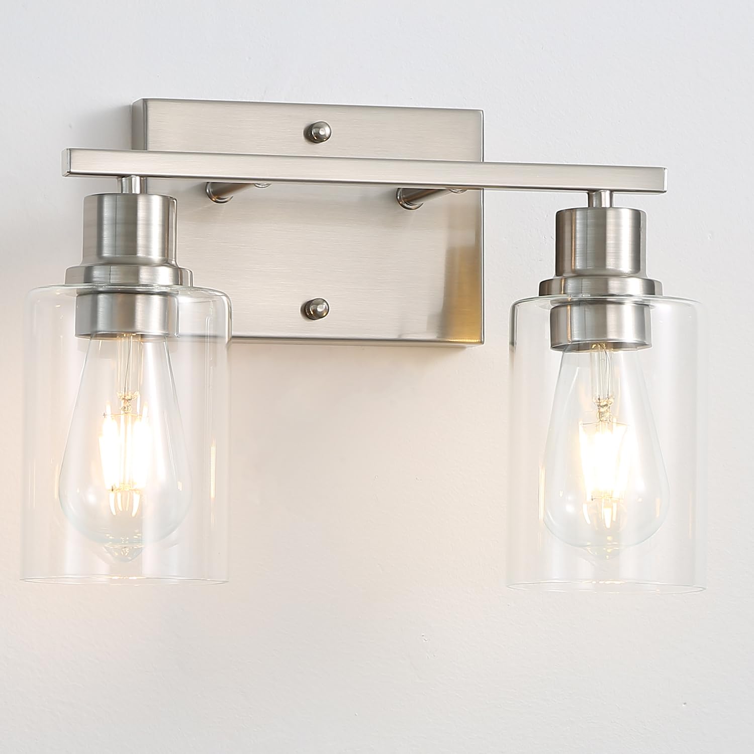 Hallway Wall Sconces Set of 2,Farmhouse Modern Wall Lights Bathroom Matte Black Vanity Lights fixtures with Glass Shade, Hallway Wall Lights for Bedroom,Living Room