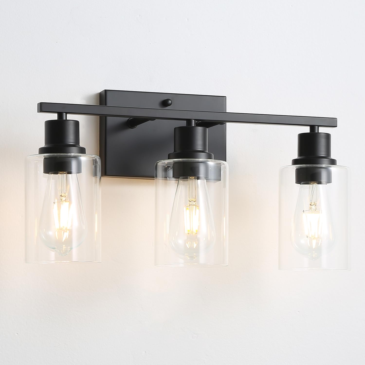 Hallway Wall Sconces Set of 2,Farmhouse Modern Wall Lights Bathroom Matte Black Vanity Lights fixtures with Glass Shade, Hallway Wall Lights for Bedroom,Living Room
