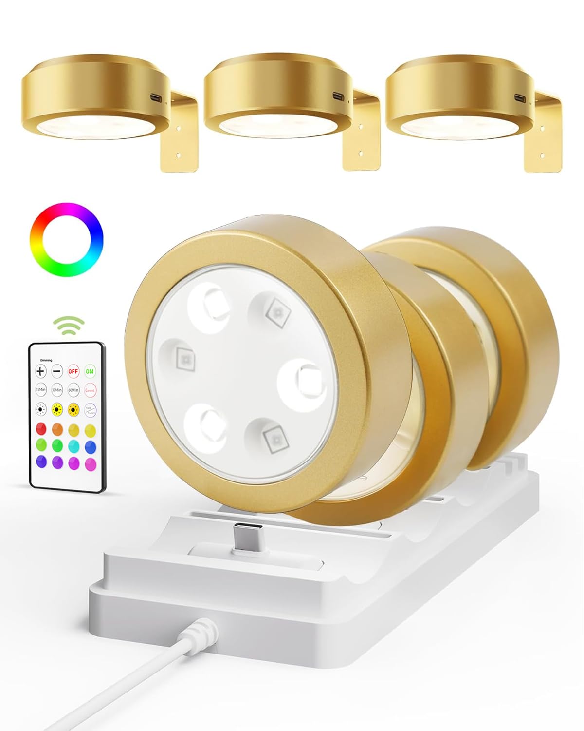 EZVALO Picture Lights for Wall, 2000mAh Rechargeable Battery Magnetic Poster Lights with 3 Color Temps & 12 RGB, Remote Dimmable Timer Painting Light, Wall Decor Light for Art Display, Frame (3 Pack)