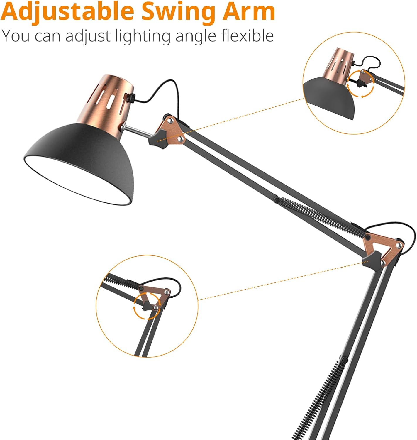 LEPOWER Floor Lamp, Metal Adjustable Reading Swing Arm Standing Lamp with Heavy Metal Base, Eye-Caring Reading/Pole Lamp with On/Off Switch for Living Room, Bedroom, Office Sand Black