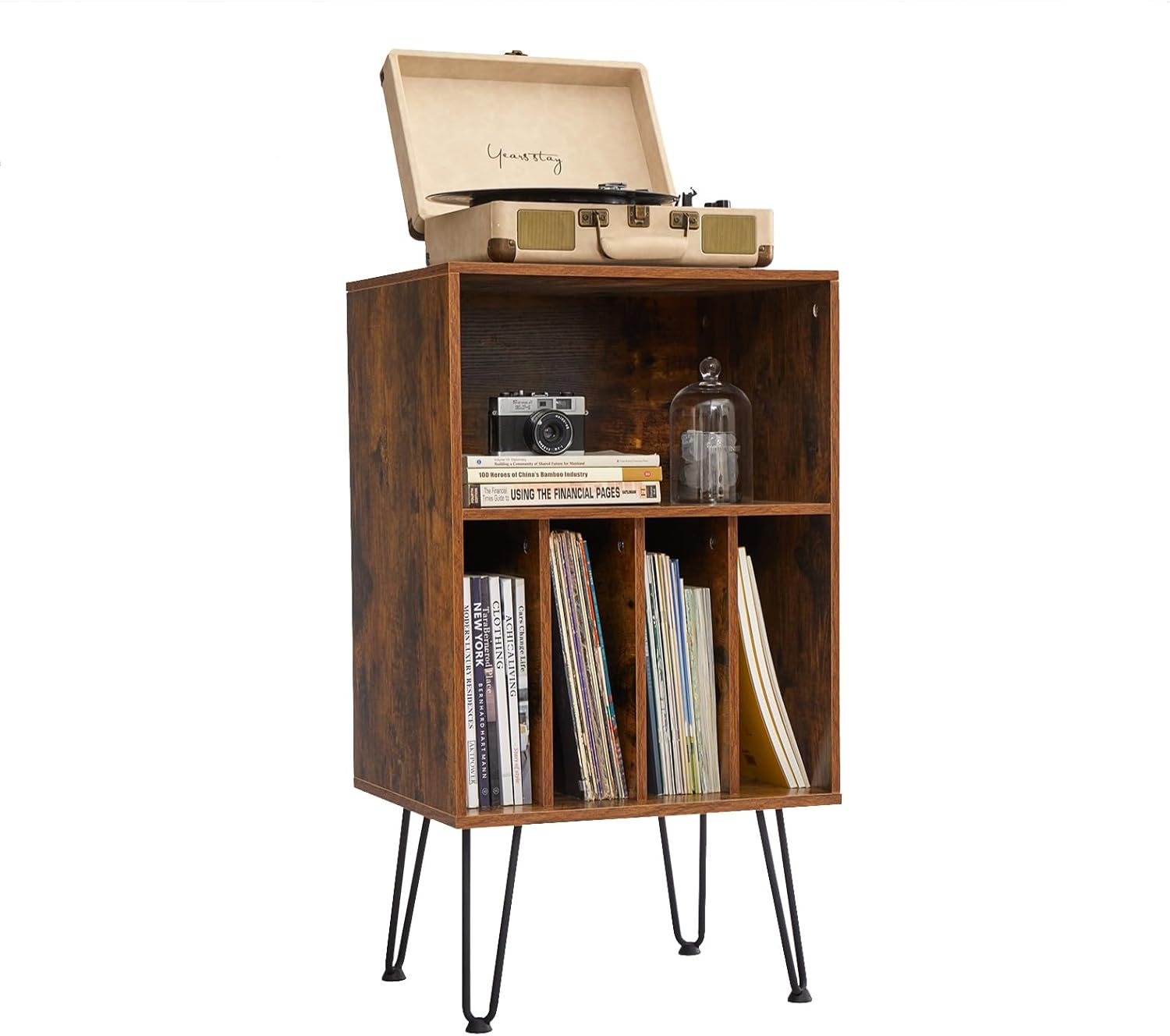 Record Player Stand with Vinyl Storage, Vinyl Record Storage Cabinet Holds Up to 150 Albums, End Table for Record Player, Turntable Stand with Record Storage for Living Room, Brown