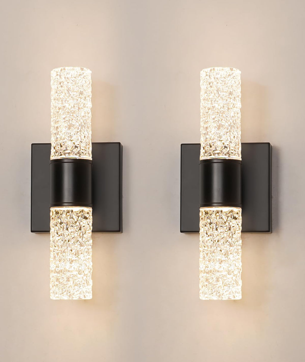 Crystal LED Wall Sconces Set of 2, Brushed Gold Bathroom Light Fixtures, Modern Bathroom Sconce Lights with Wired LED for Bedroom,Living Room,Hallway | Gold Vanity Wall Lighting & Crystal Wall Decor