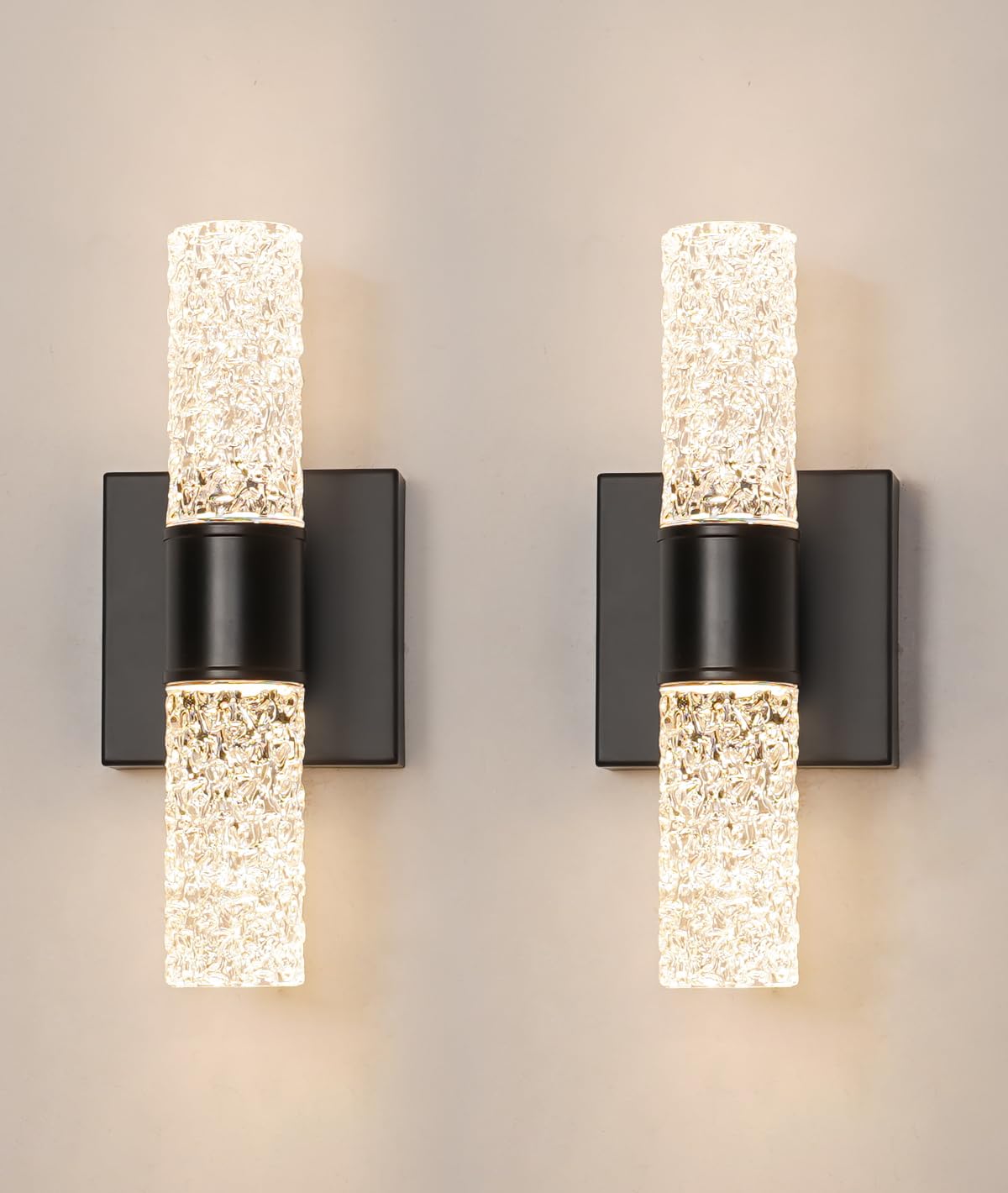 Crystal LED Wall Sconces Set of 2, Brushed Gold Bathroom Light Fixtures, Modern Bathroom Sconce Lights with Wired LED for Bedroom,Living Room,Hallway | Gold Vanity Wall Lighting & Crystal Wall Decor