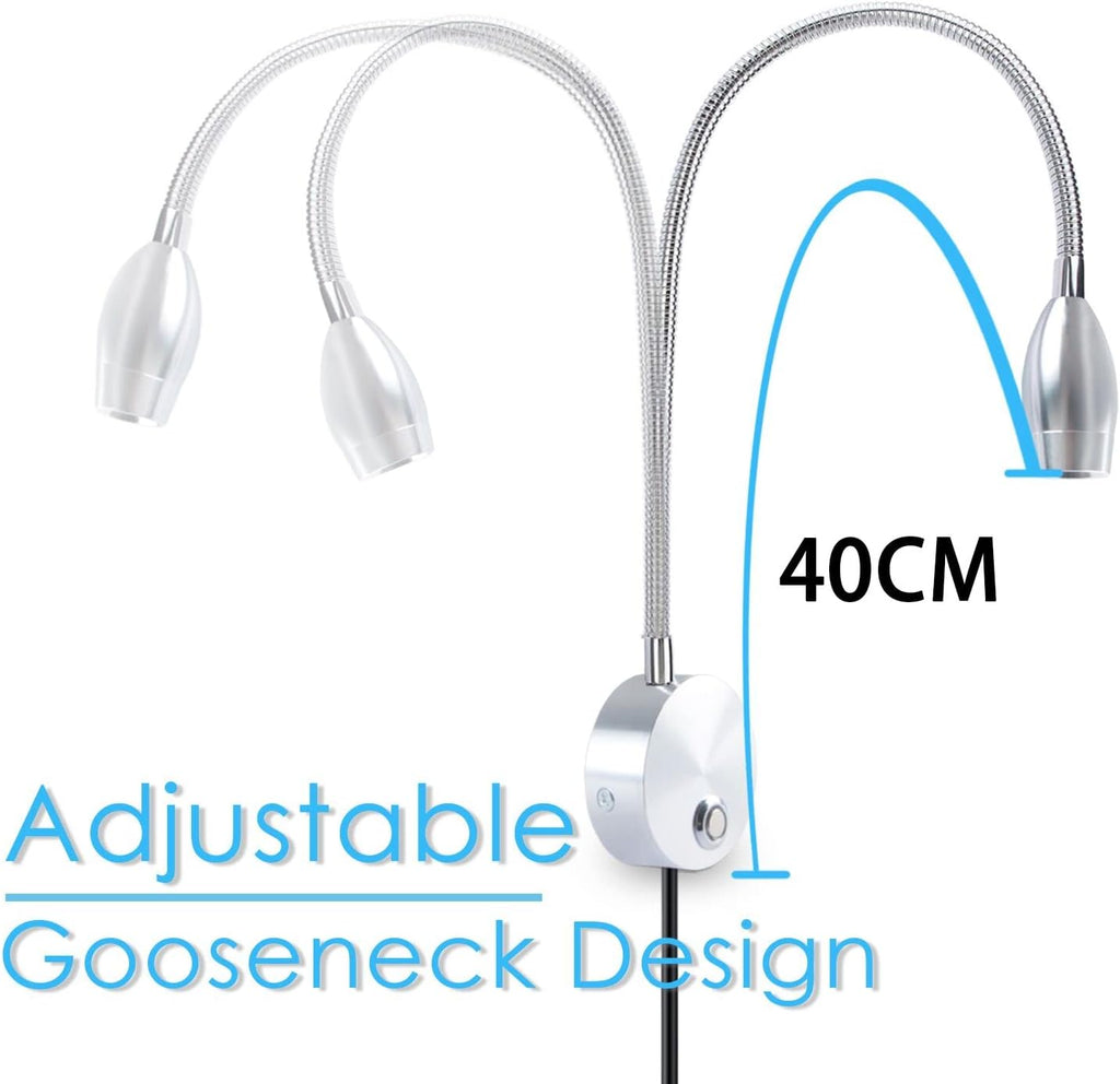 Adust Reading Lights for Books in Bed, Bedside Reading Lamp, 3W LED Dimmable Wall Mount Lamp, Adjustable Colour