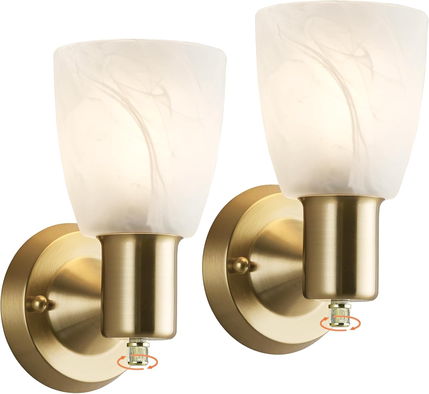 Wall Sconces Set of 2, Gold Vanity Lights for Bathroom, Modern Wall Light Fixtures with Rotary Switch, Wall Mount Light with Frosted Glass, Farmhouse Wall Lamp for Bedroom Living Room