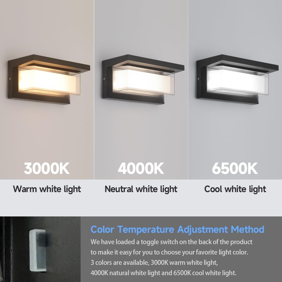 24W Outdoor Porch Light 3 Color Temperature Dimming LED Exterior Modern Wall Light IP65 Outdoor Wall Light Led Wall Mount for Garage Backyard Garden Matte Black 1 Pack