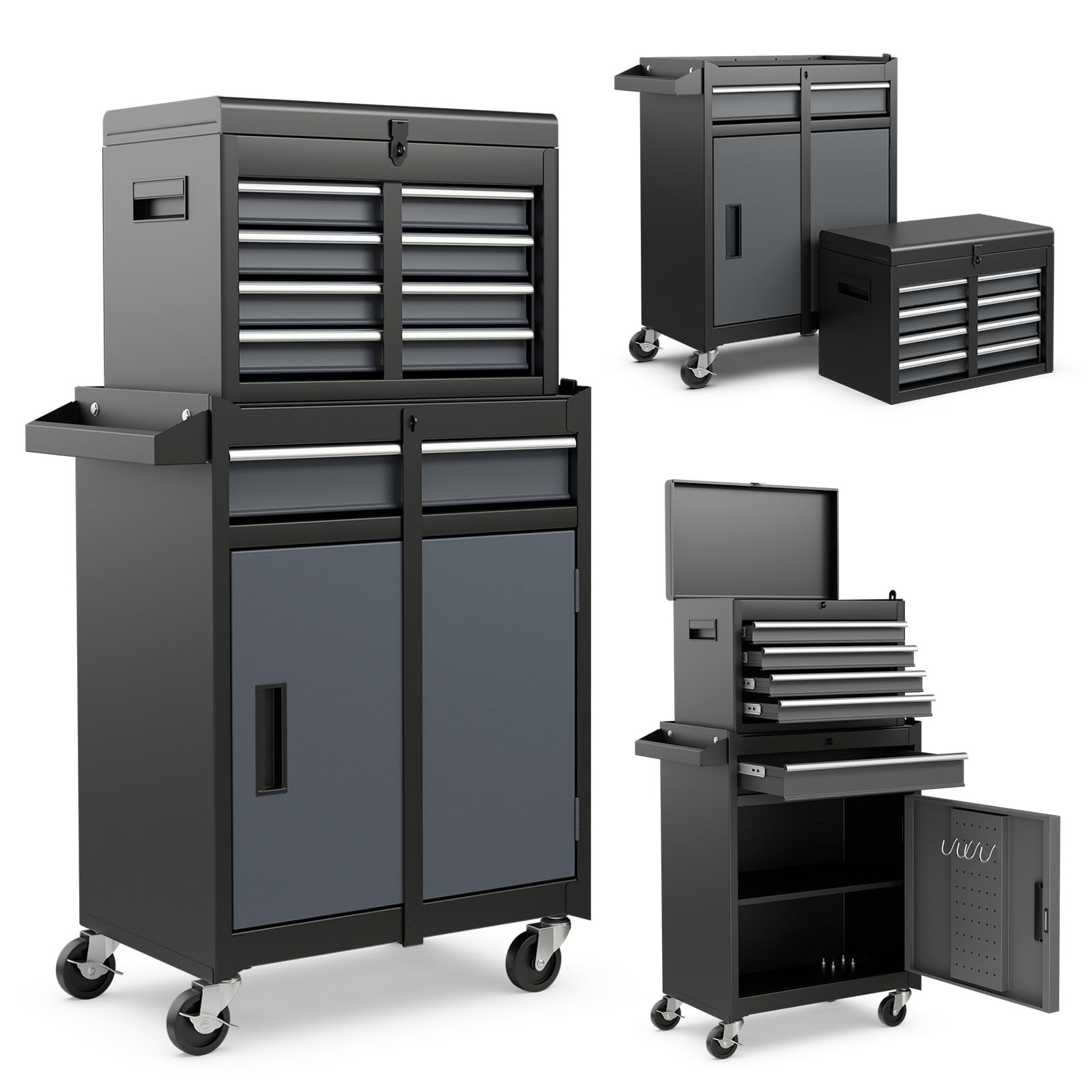 Goplus 5-Drawer Rolling Tool Chest, Tool Storage Box, Removable Tool Cabinet, Sliding Metal Organizer w/Lockable Drawers (Classic Black)