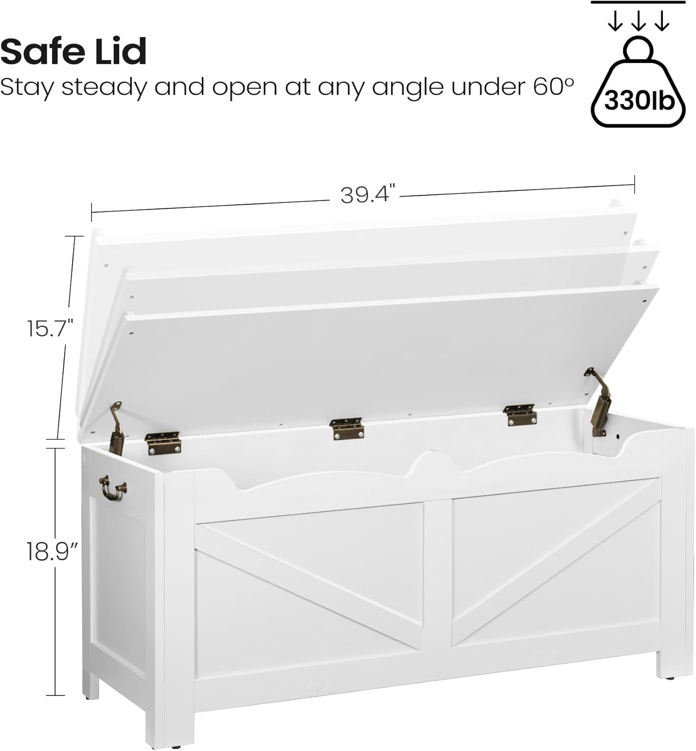 39.4" Storage Chest, Extra Large Storage Trunk with 2 Safety Hinges, Wooden Box Bench, Lift-Top Organizer Chest, Shoe Bench for Entryway, Bedroom, Living Room, White SB04503X