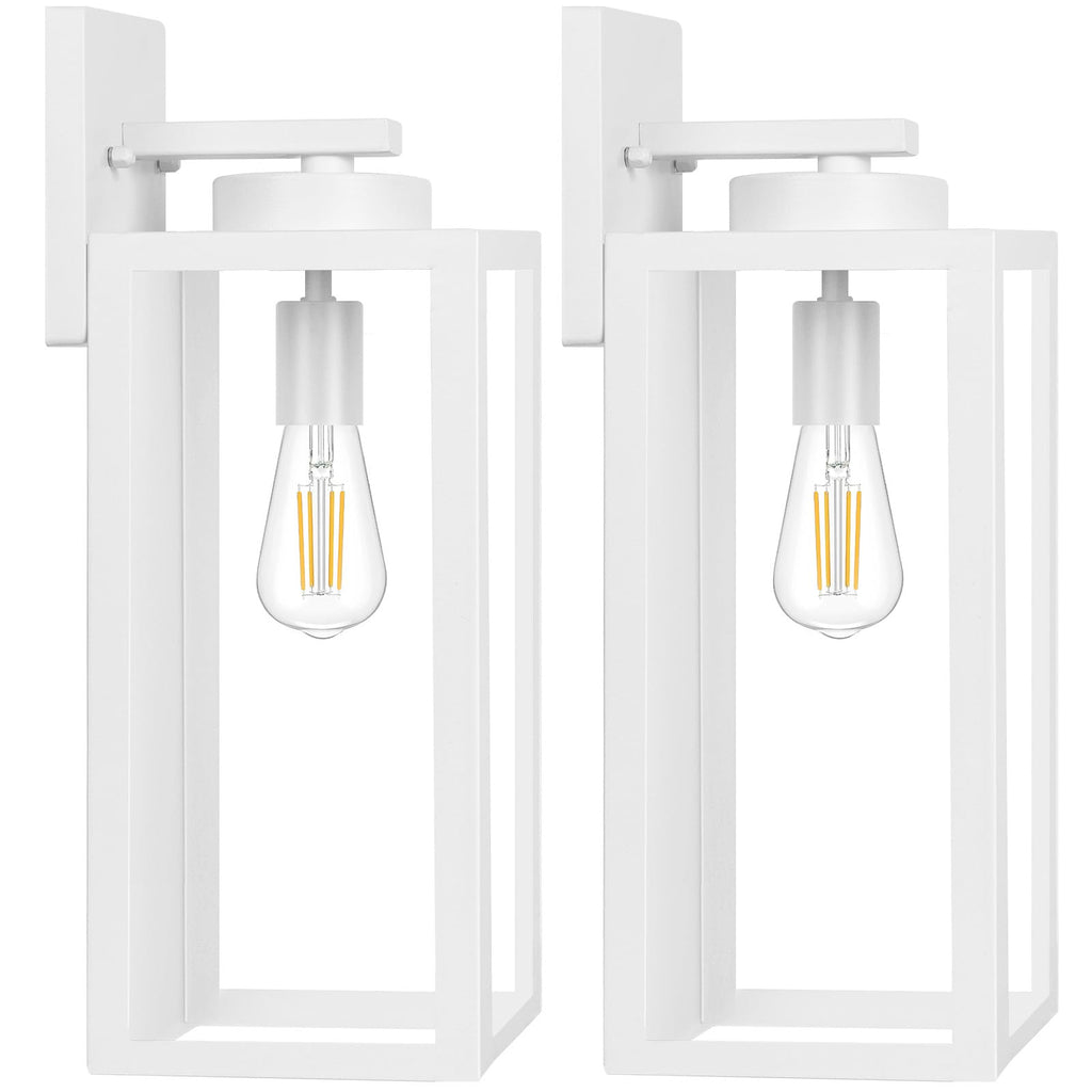 Outdoor Wall Light Fixtures, Exterior Waterproof Lanterns, Porch Sconces Wall Mounted Lighting with E26 Sockets & Glass Shades, Modern Matte Black Wall Lamps for Patio Front Door Entryway, 2-Pack