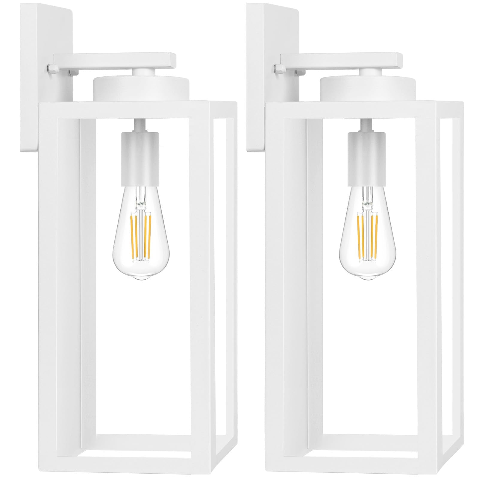 Outdoor Wall Light Fixtures, Exterior Waterproof Lanterns, Porch Sconces Wall Mounted Lighting with E26 Sockets & Glass Shades, Modern Matte Black Wall Lamps for Patio Front Door Entryway, 2-Pack