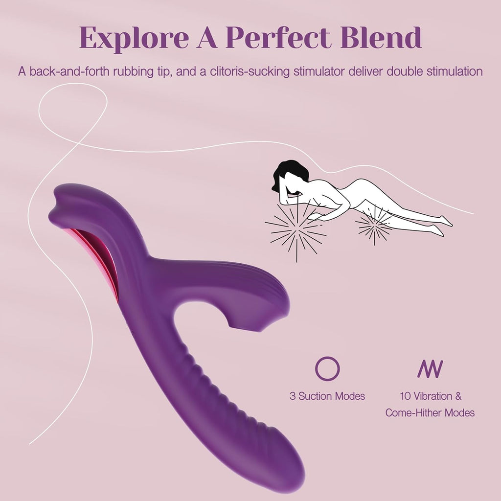 Tracy's Dog Come-Hither Rabbit Sucking Vibrator for Clitoral G Spot Stimulation, Adult Sex Toys for Women Couple, Vibrating Finger Massager with 3 Suction and 10 Vibration & Come-Hither Modes (Beta)