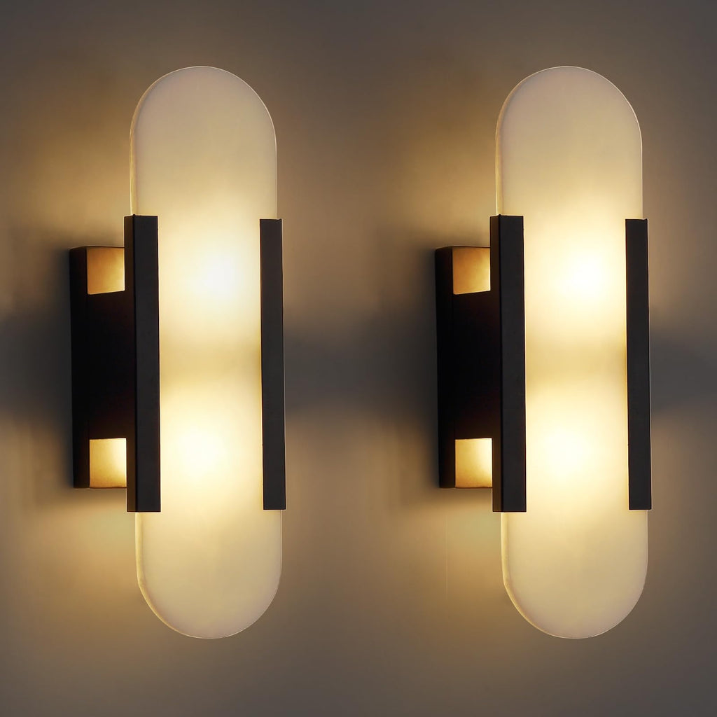 13.8in Alabaster Wall Sconces,Natural Marble Wall Lighting，Alabaster Wall Lamp for Bedroom Stairs, Living Room, Vanity, Hallway Bedside(Bulb Included)
