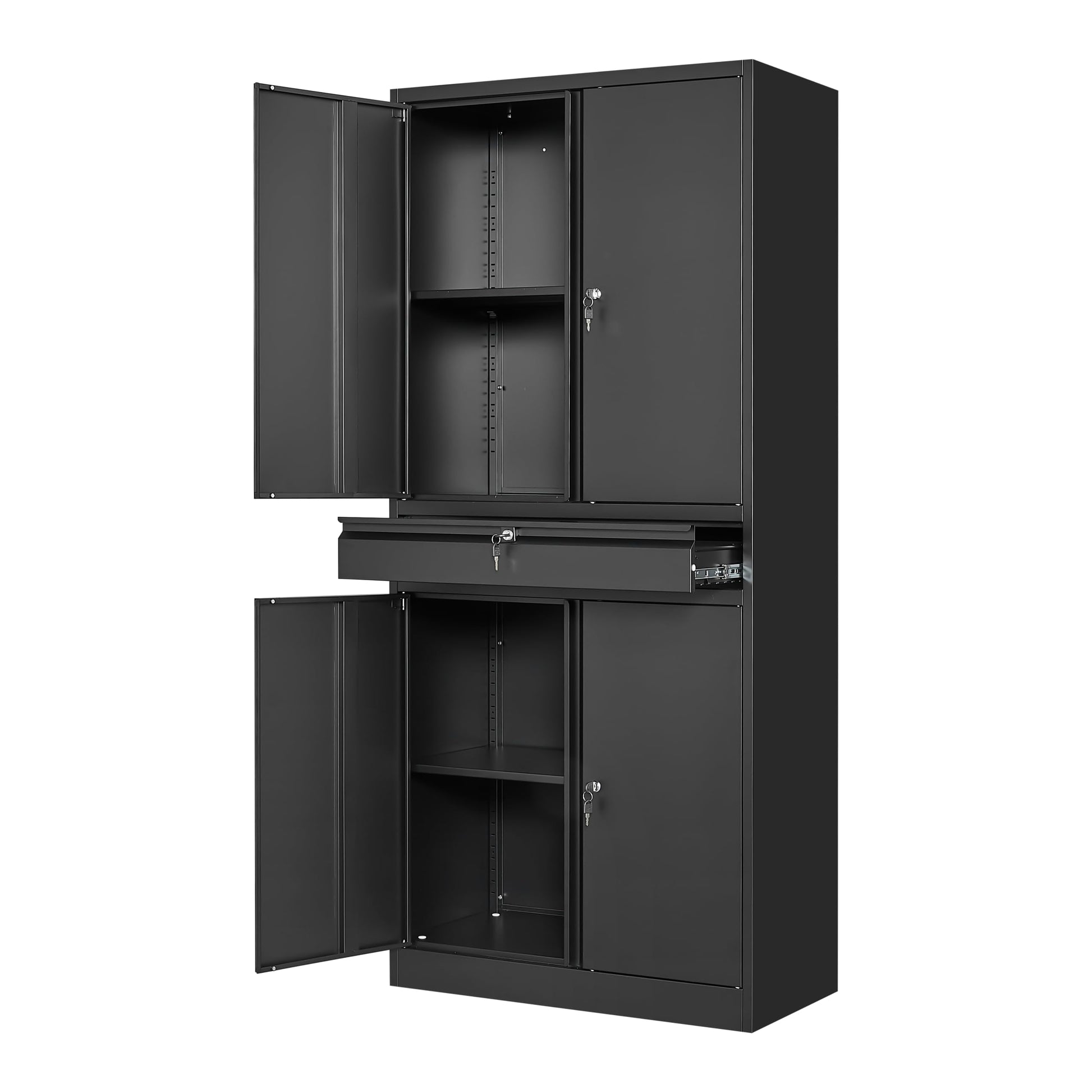 Yizosh Metal Garage Storage Cabinet with Locking Doors and Adjustable Shelves,- 73" Rolling Tool Storage Cabinet with 4 Wheels and 1 Drawer for Garage,Warehouse (Red Black)