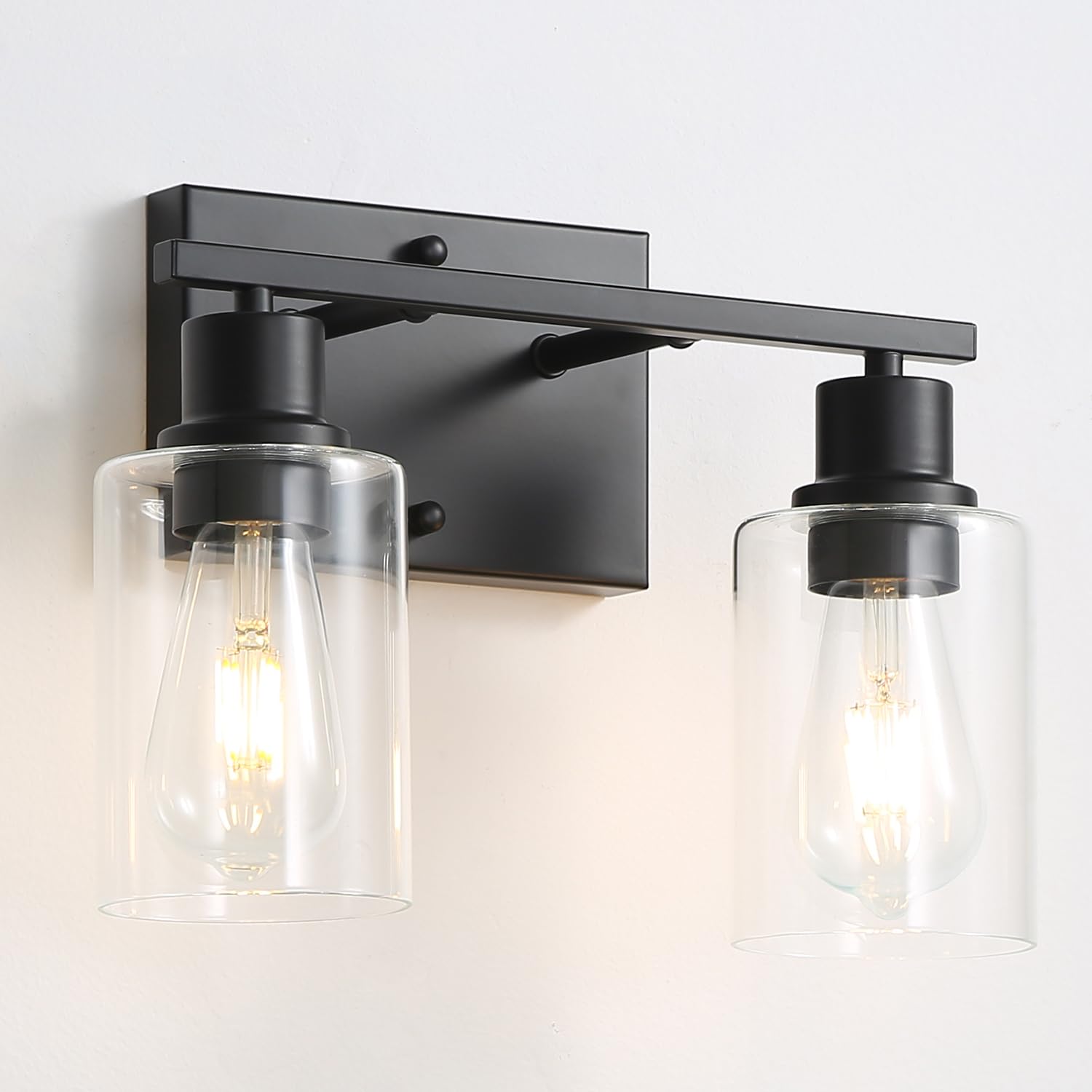 Hallway Wall Sconces Set of 2,Farmhouse Modern Wall Lights Bathroom Matte Black Vanity Lights fixtures with Glass Shade, Hallway Wall Lights for Bedroom,Living Room