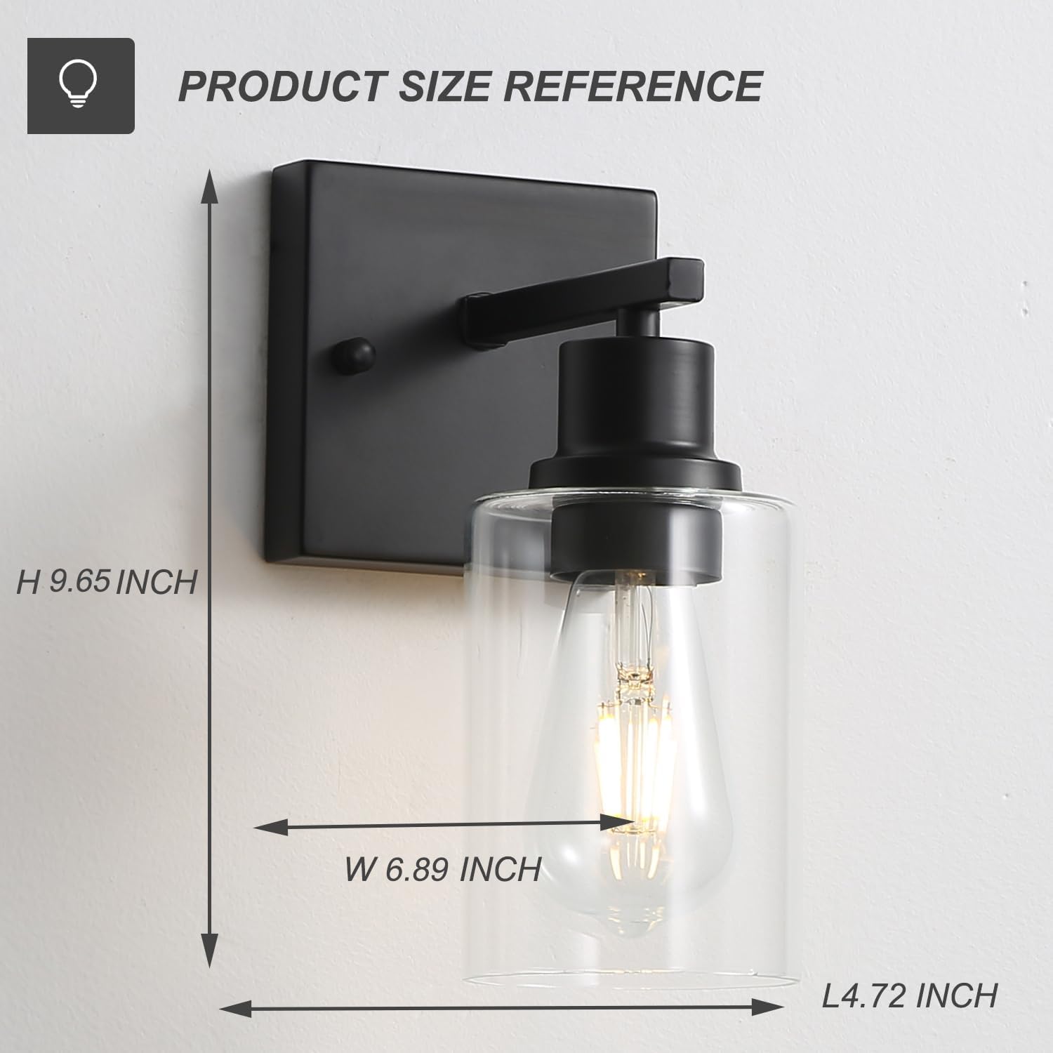Hallway Wall Sconces Set of 2,Farmhouse Modern Wall Lights Bathroom Matte Black Vanity Lights fixtures with Glass Shade, Hallway Wall Lights for Bedroom,Living Room