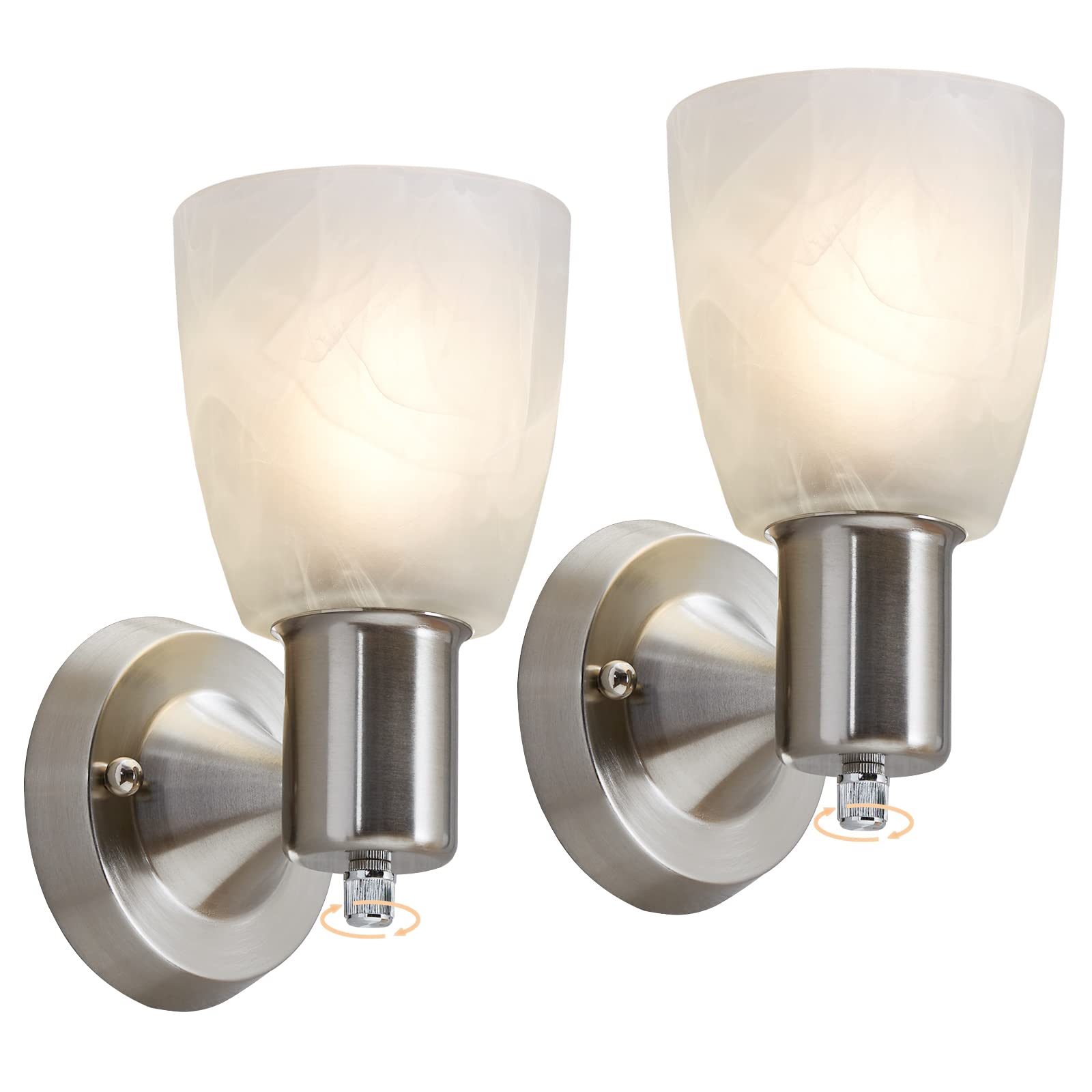 Wall Sconces Set of 2, Gold Vanity Lights for Bathroom, Modern Wall Light Fixtures with Rotary Switch, Wall Mount Light with Frosted Glass, Farmhouse Wall Lamp for Bedroom Living Room