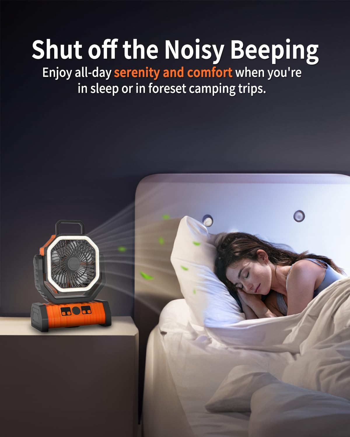 ADUST Portable Battery Powered Operated Fan with LED Lantern Light Cordless 20000mAh Rechargeable Camping Fan for Tents, 4 Speeds, Auto Oscillating, 270° Rotation 360° Hanging Hook, Desk Fan(Orange)