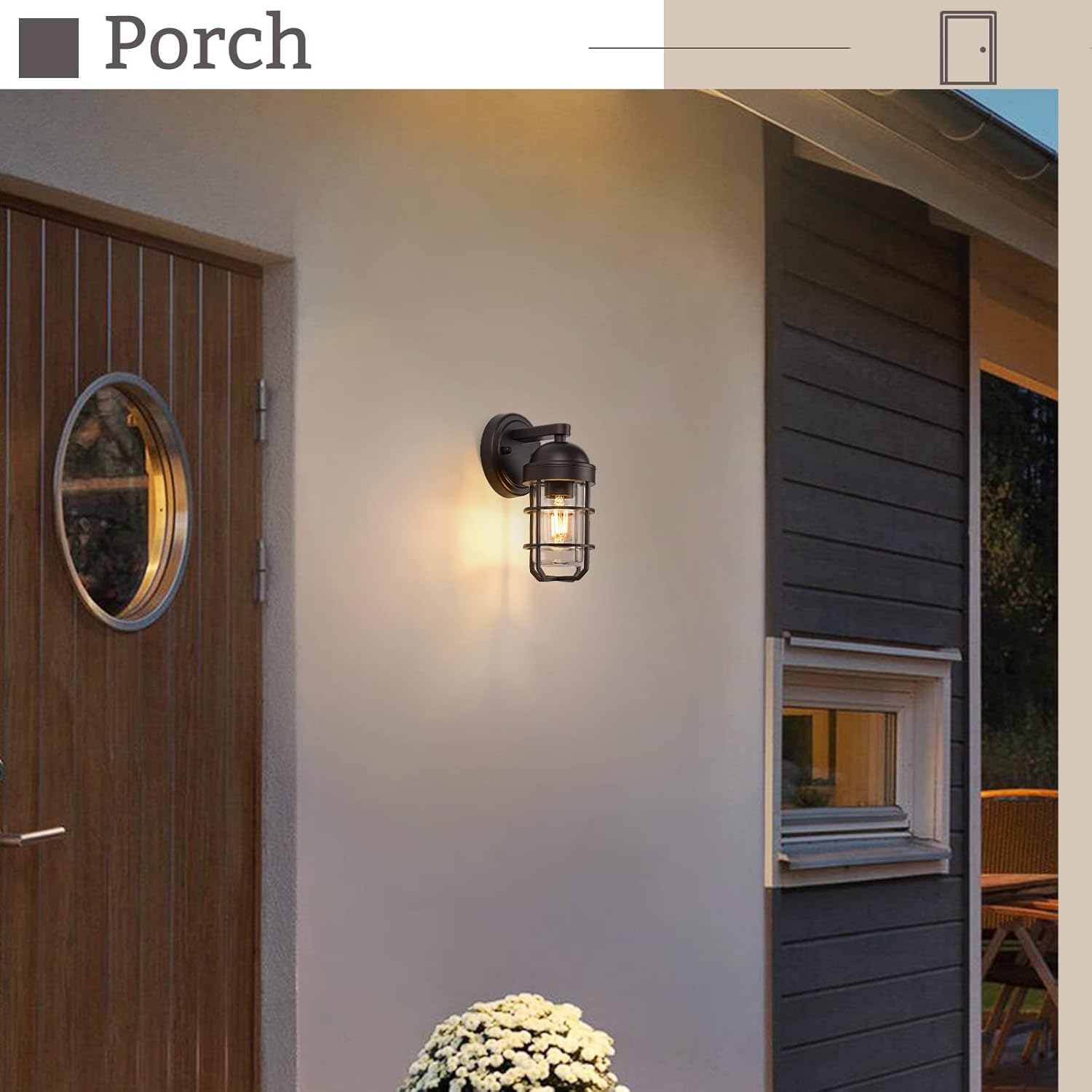Emliviar Farmhouse Outdoor Wall Sconces, 2 Pack Vintage Exterior Light Fixtures with Nautical Metal Cage and Tempered Glass, Oil Rubbed Bronze Finish, GE255B-2PK ORB