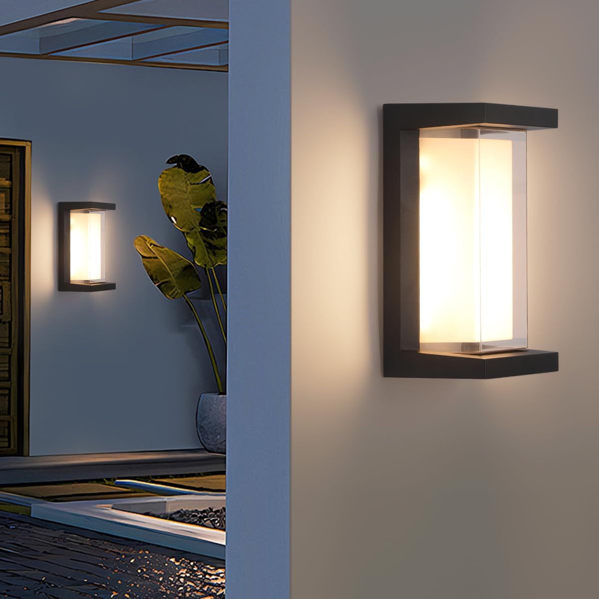 24W Modern Outdoor Wall Sconce Light 3 Color 3000K/4000K/6500K Matte Black Outdoor Wall Lights Exterior Porch Lights Indoor Wall Sconce(10.2inch-1 Pack)