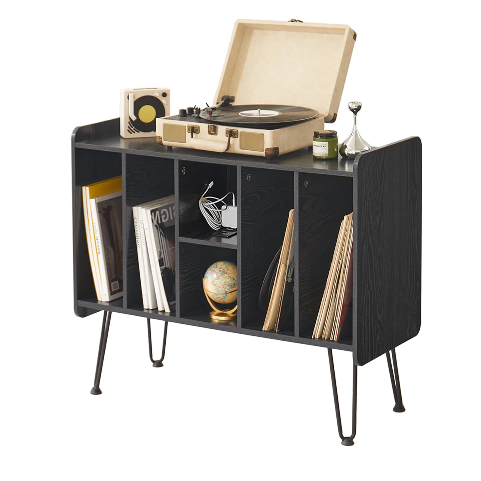 Record Player Stand with Vinyl Storage, Vinyl Record Storage Cabinet Holds Up to 150 Albums, End Table for Record Player, Turntable Stand with Record Storage for Living Room, Brown