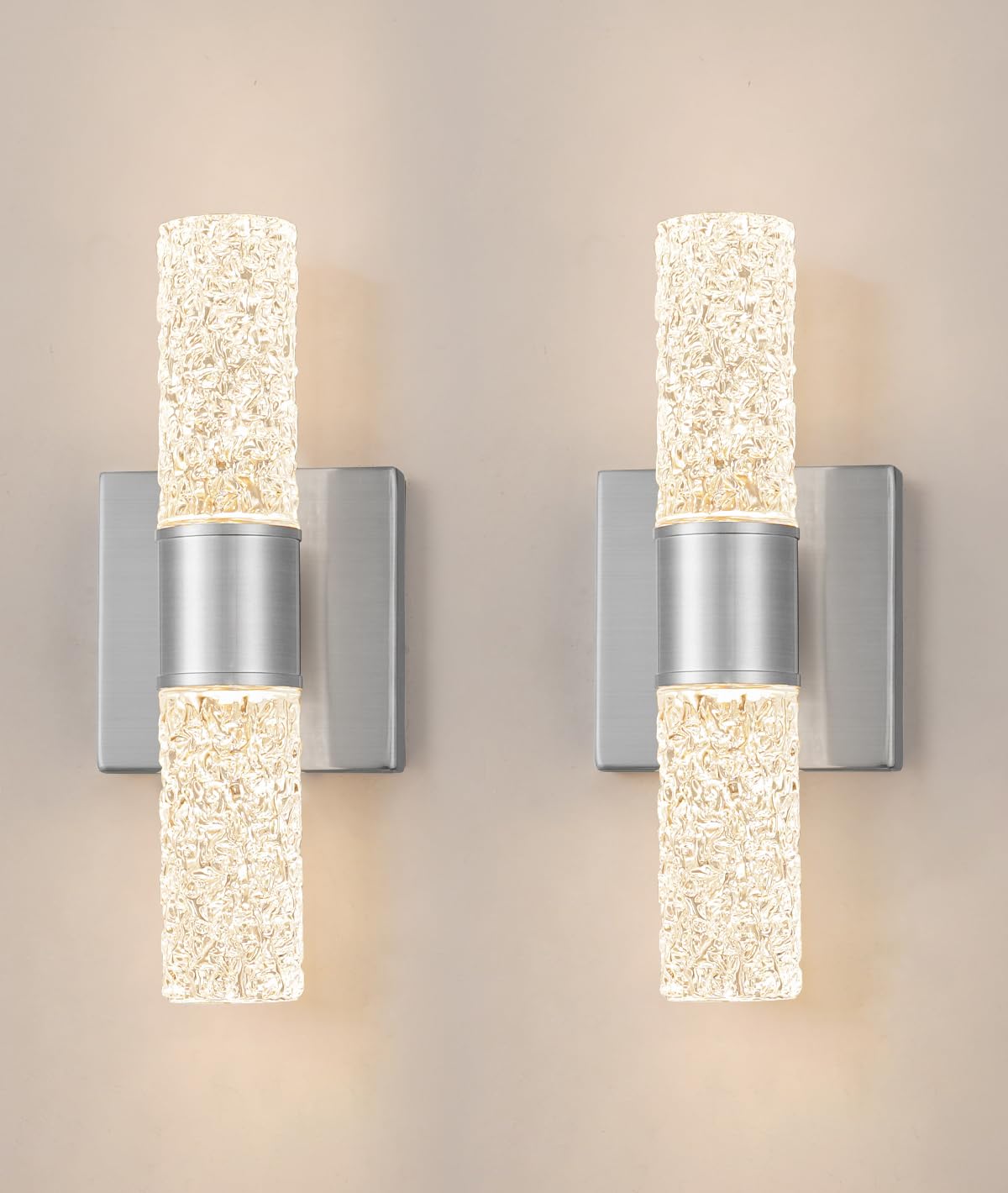 Crystal LED Wall Sconces Set of 2, Brushed Gold Bathroom Light Fixtures, Modern Bathroom Sconce Lights with Wired LED for Bedroom,Living Room,Hallway | Gold Vanity Wall Lighting & Crystal Wall Decor