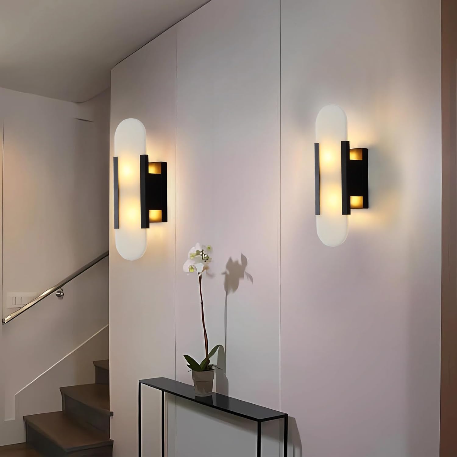 13.8in Alabaster Wall Sconces,Natural Marble Wall Lighting，Alabaster Wall Lamp for Bedroom Stairs, Living Room, Vanity, Hallway Bedside(Bulb Included)