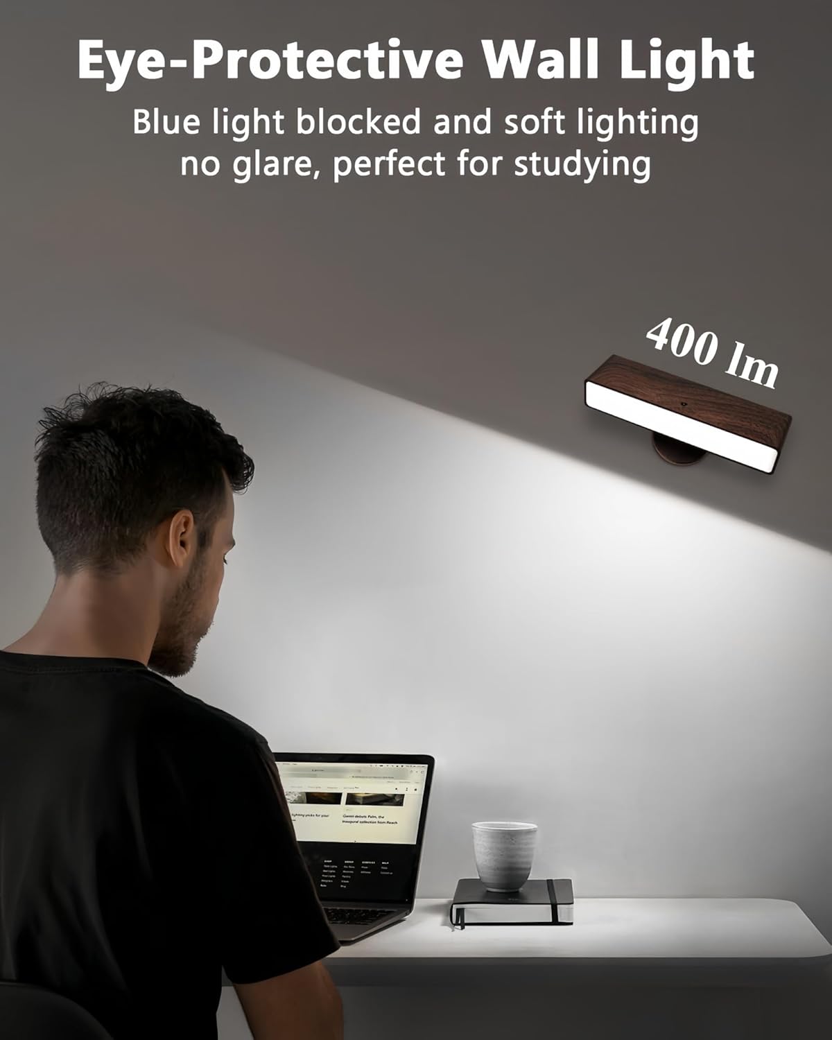 Battery Operated Wall Sconces Set of 2: Wireless Rechargeable Wall Light with Remote&Button, 360° Rotate Magnetic Scone Lighting LED Wall Mount Sconce Lamp for Bedroom Bedside Reading, Wood