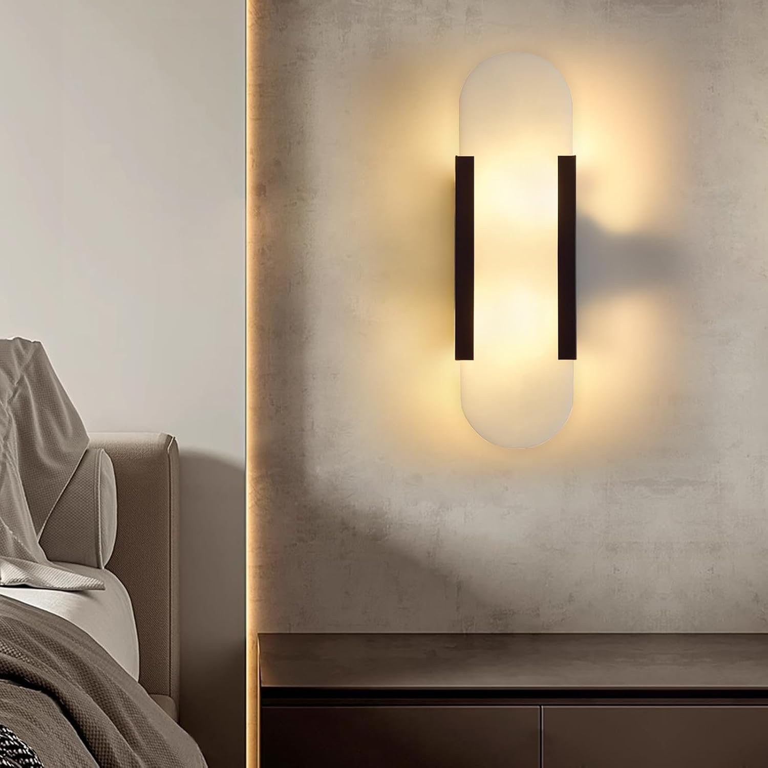 13.8in Alabaster Wall Sconces,Natural Marble Wall Lighting，Alabaster Wall Lamp for Bedroom Stairs, Living Room, Vanity, Hallway Bedside(Bulb Included)