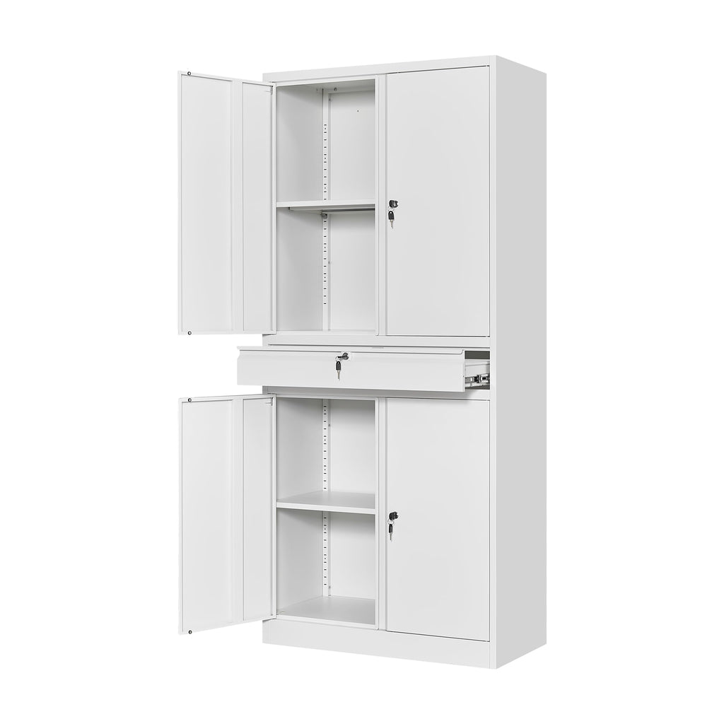 Yizosh Metal Garage Storage Cabinet with Locking Doors and Adjustable Shelves,- 73" Rolling Tool Storage Cabinet with 4 Wheels and 1 Drawer for Garage,Warehouse (Red Black)