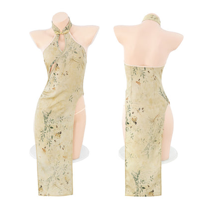 Sensual High-Slit Cheongsam - Backless & Hip-Revealing Traditional Dress, Asian Inspired Seduction