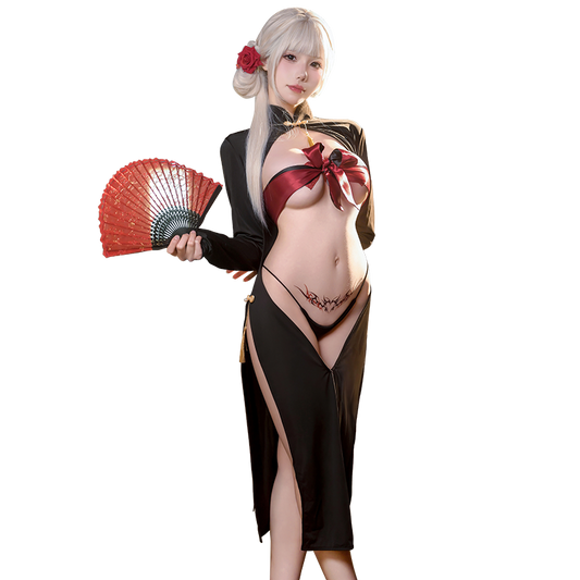 Midnight Temptation" Sexy Front Slit Cheongsam - Alluring Bodycon Gown - "Oriental Charm" Open Front Cheongsam