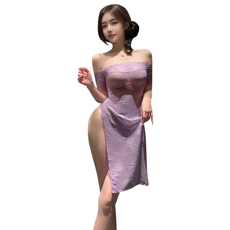 Alluring Rose-Perspective Lace Cheongsam - See-Through Slit Maxi - Oriental Charm Sheer Lace Cheongsam