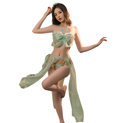 Sexy Hanfu Style Butterfly Lace-Up Two-Piece Skirt Set - Whispering Butterfly Hanfu Inspired Pieced Skirt Lingerie Set