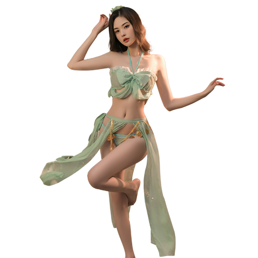 Sexy Hanfu Style Butterfly Lace-Up Two-Piece Skirt Set - Whispering Butterfly Hanfu Inspired Pieced Skirt Lingerie Set
