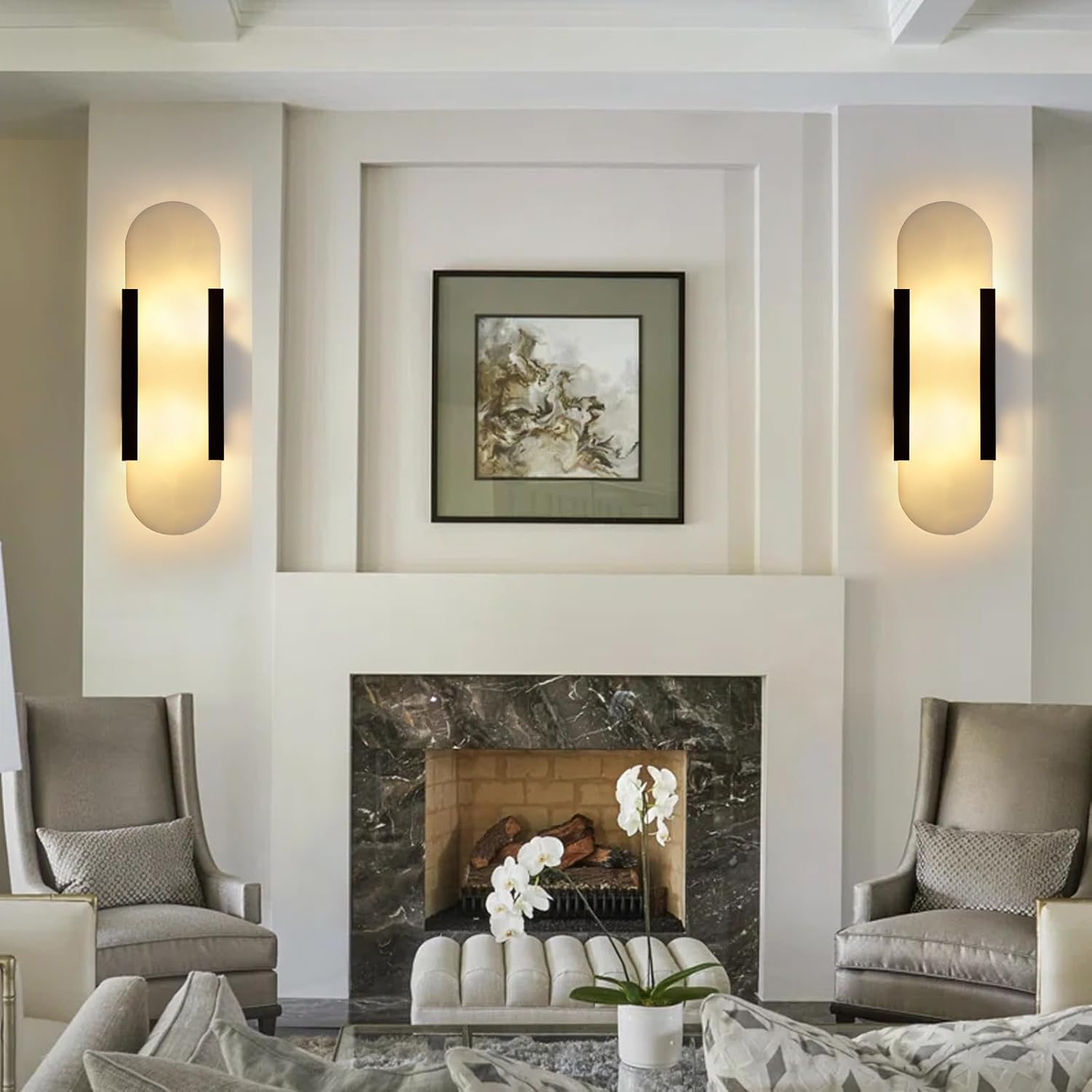 13.8in Alabaster Wall Sconces,Natural Marble Wall Lighting，Alabaster Wall Lamp for Bedroom Stairs, Living Room, Vanity, Hallway Bedside(Bulb Included)