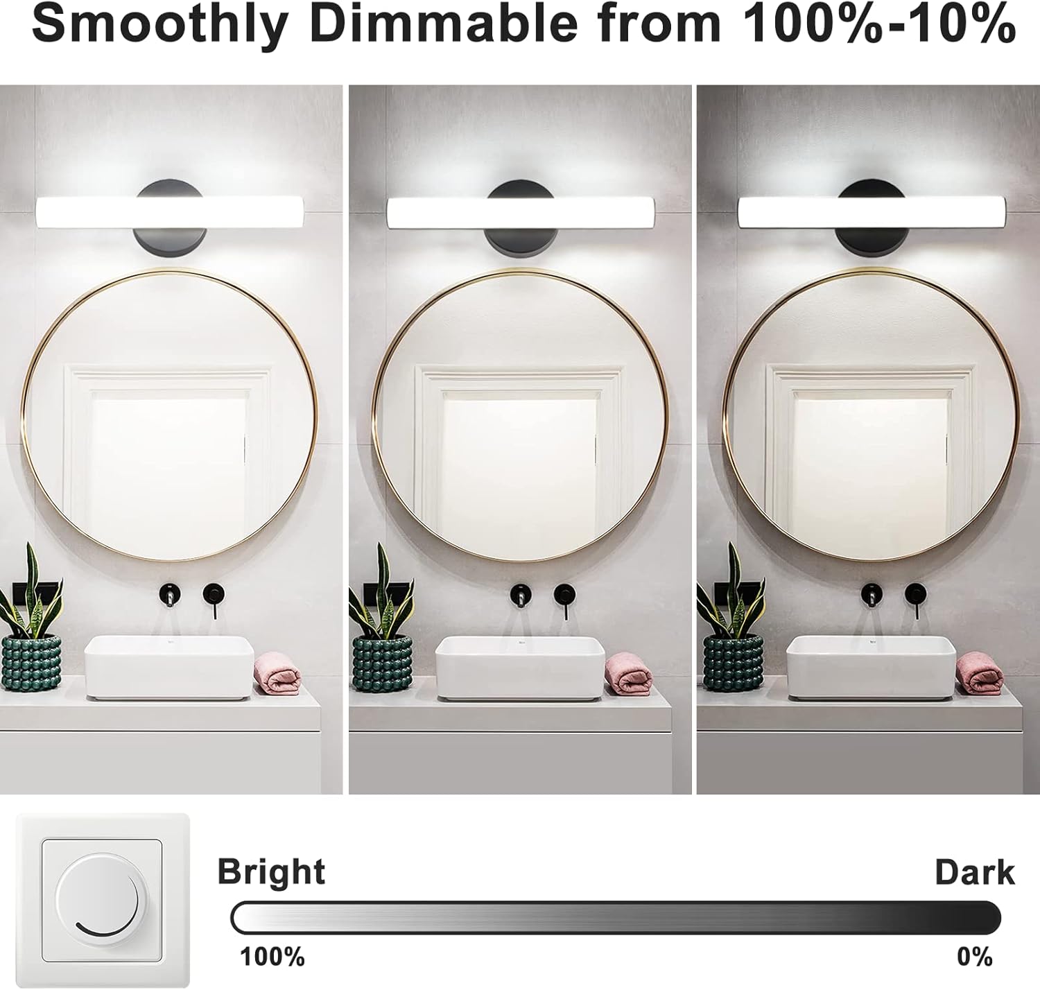 FOLKSMATE Modern Dimmable LED Vanity Light Bar Lighting Fixtures, 15.9 Inch LED Bathroom Light Fixture, 15W 1300LM Daylight White 5000K Wall Sconces