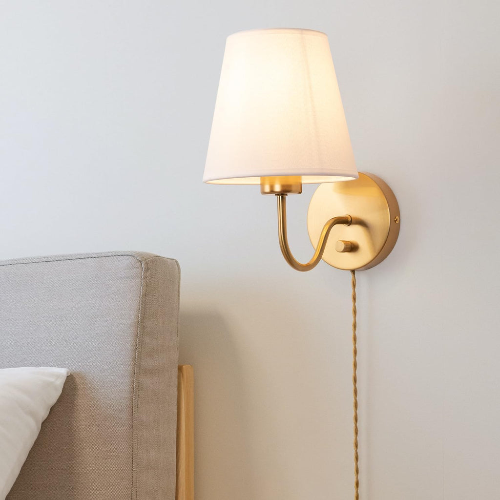 Adust Plug in Wall Sconces Set of Two with Plug in Cord Dimmable LED Bulbs, Brass Wall Sconces Antique Brass Farmhouse Wall Lamps Decor with Switch Cord for Living Room, Bedroom, Bulb Included