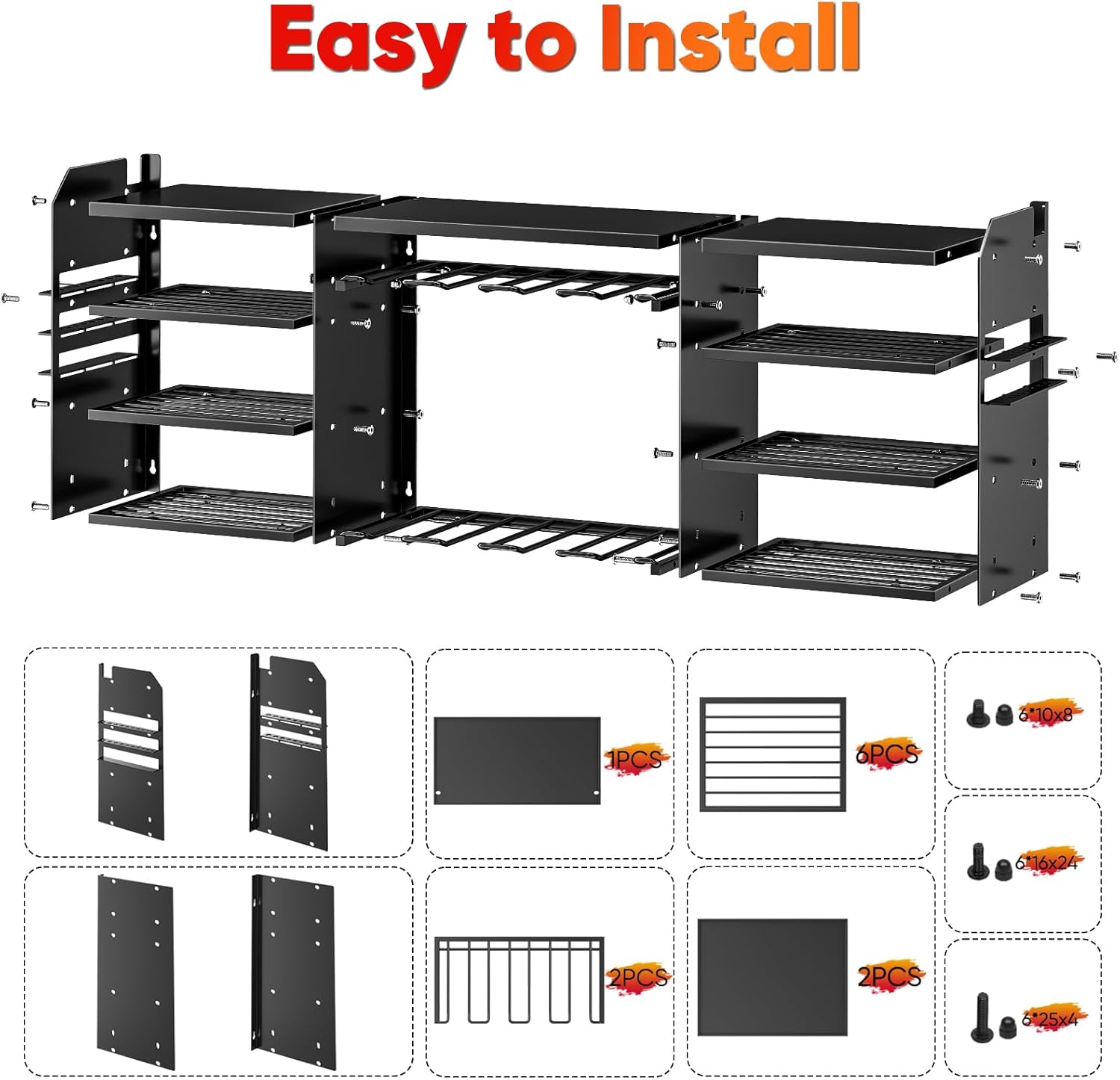 Upgrade Large Power Tool Organizer Wall Mount, Cordless Tool Storage Rack with 8 Drill Holder, 4 Layer Heavy Duty Metal Loads 400lbs Battery Utility Shelve for Garage and Workbench