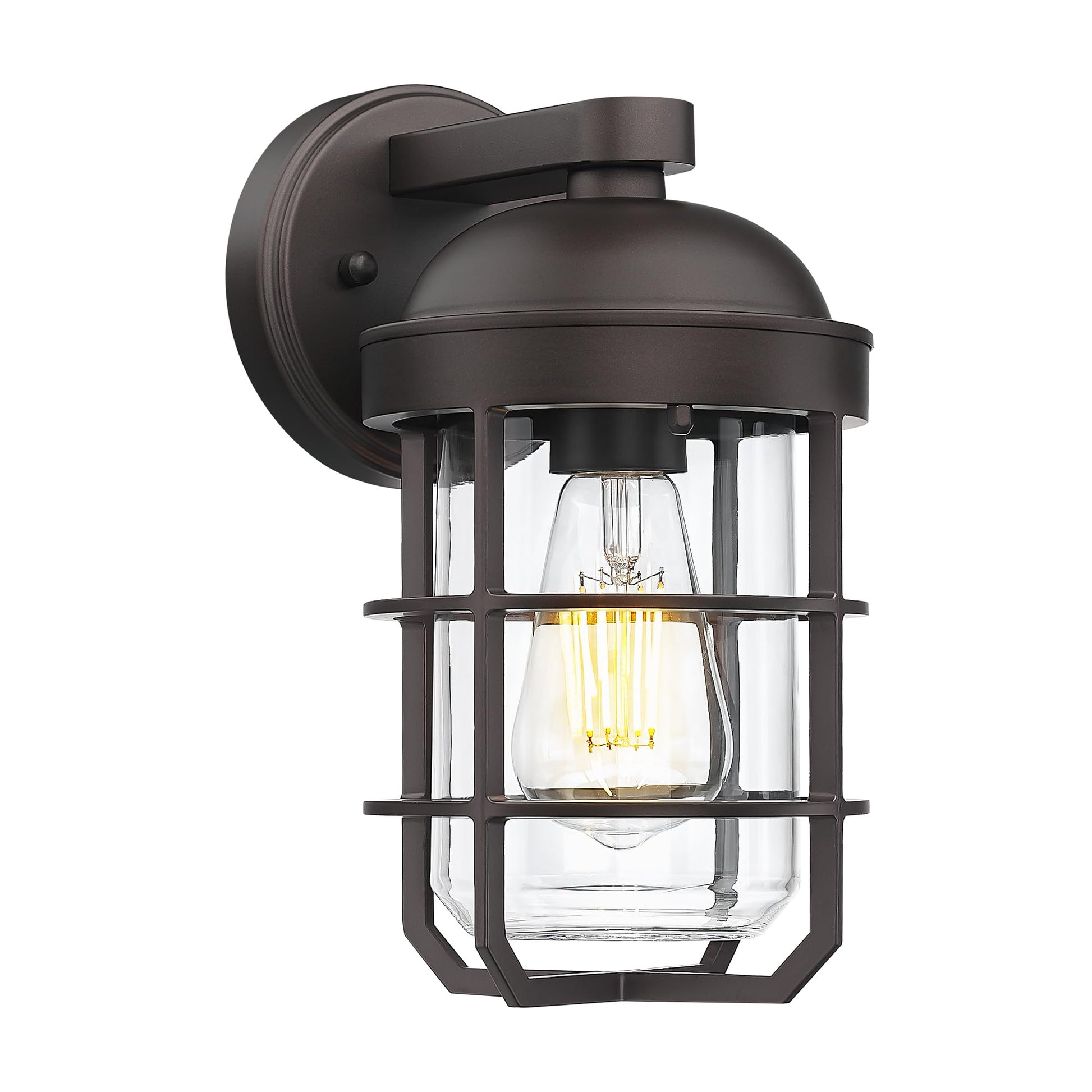 Emliviar Farmhouse Outdoor Wall Sconces, 2 Pack Vintage Exterior Light Fixtures with Nautical Metal Cage and Tempered Glass, Oil Rubbed Bronze Finish, GE255B-2PK ORB