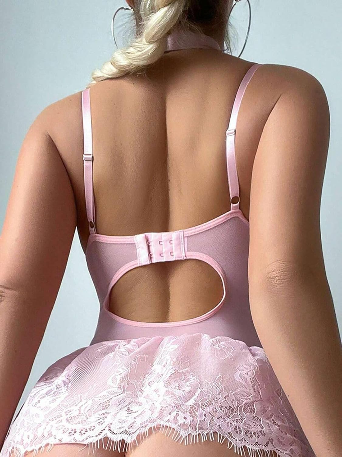 Sexy lingerie for women with lace stitching bowknot garter stockings pink sweet pajamas set